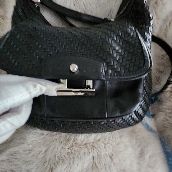 COACH Kristen BIG SNAP Closure Woven Black Shoulder Bag Handbag Sachtel - Picture 8 of 15